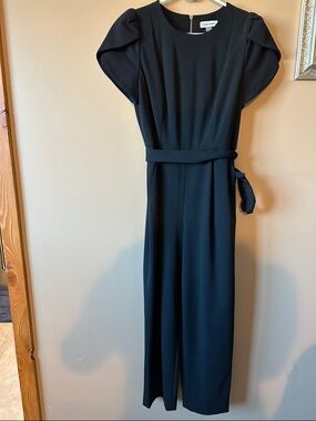 Calvin Klein Black Short-Sleeve Belted Jumpsuit